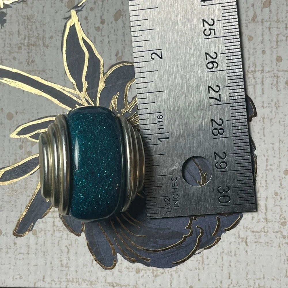 Vintage 80s Silver and Teal Blue Sparkle Enamel Oversized Statement Earrings D2